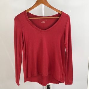 American Eagle super soft red long sleeved v-neck shirt XS